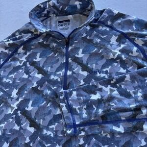 Orvis Fish Camo Quarter Zip Pullover Mens Large Blue Performance Fishing